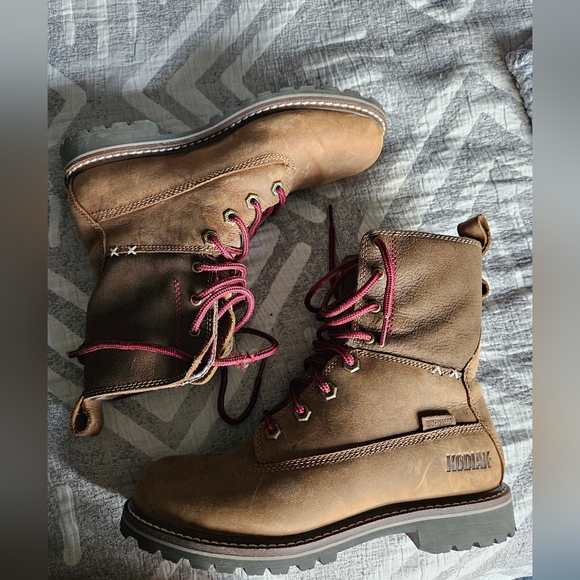 Kodiak BRALORNE leather boots plaid tan sz 7 waterproof winter cabincore hiking - Picture 7 of 14